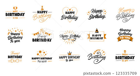 Hand-Drawn Birthday Lettering Set with Icons, Doodle Stickers for Decoration Cards, Banners, etc Hand-Drawn Birthday Lettering Set with Icons, Doodle Stickers for Decoration Cards, Banners, etc 123335709