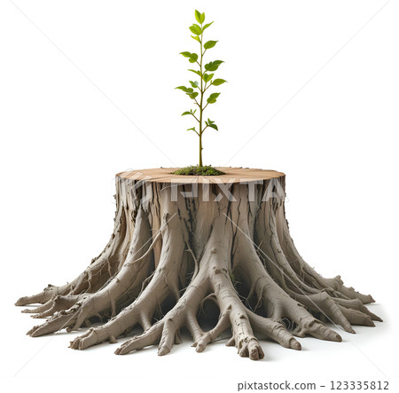 Young tree seedling grow from old stump 123335812
