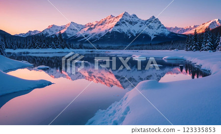 The mountains of Urabandai dyed in the morning glow 123335853
