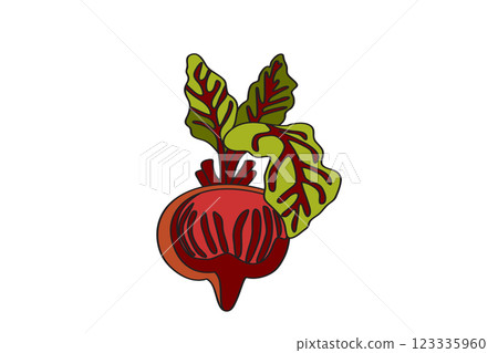 Hand drawn botanical juicy beet isolated on white background. Cartoon colorful plant vegetable vector illustration. Graphic design for Birthday Invitation Advertising Label Shop Print Poster Product 123335960