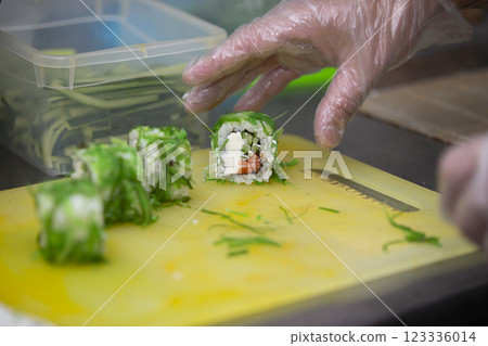 process of preparing Asian sushi from white rice. process of preparing Asian sushi from white rice. 123336014