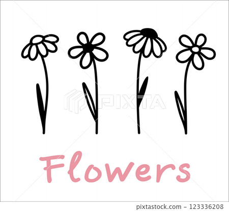 Doodle flowers pattern with daisy and wildflowers 123336208