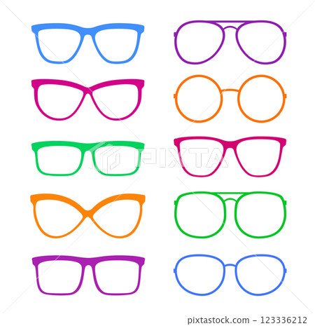 Set of colorful eyeglasses, sunglasses, glasses Set of colorful eyeglasses, sunglasses, glasses 123336212