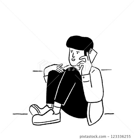 Teenager talking on phone People lifestyle Hand drawn Line art cartoon Illustration 123336255