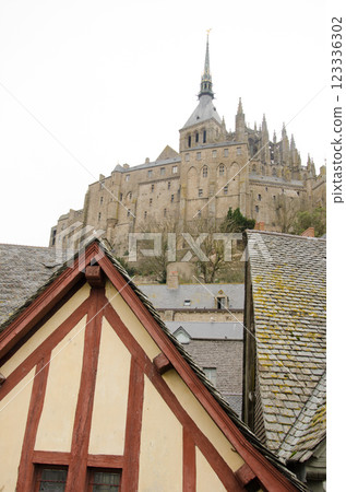 Mont-Saint-Michel Abbey and medieval houses. 123336302
