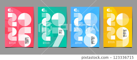 Annual Report, template layout design ,2025, 2026, 2027, 2028 typography, geometryshape ,flat desi 123336715