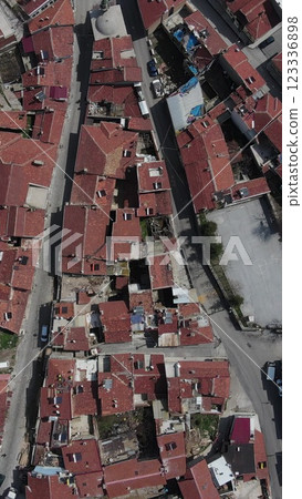 Top aerial drone view house roofs 123336898