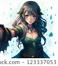 girl in blue dress in the rain  123337053