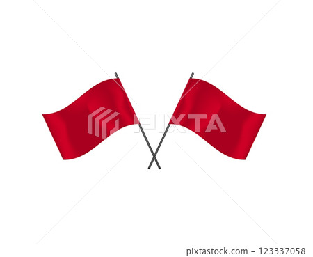 Two red flags crossed on white background image 123337058