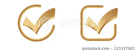 Gold check marks in circle and square frames Gold check marks in circle and square frames 123337083