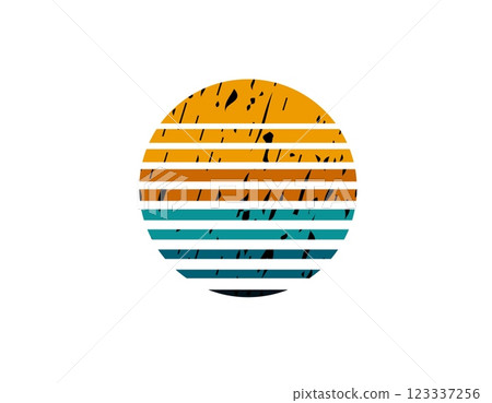 Retro sun circle with geometric shapes in eighties style 123337256