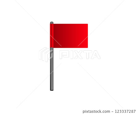 Bright red warning flag on black pole isolated Bright red warning flag on black pole isolated 123337287