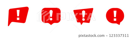 Red exclamation mark icons in speech bubbles 123337311