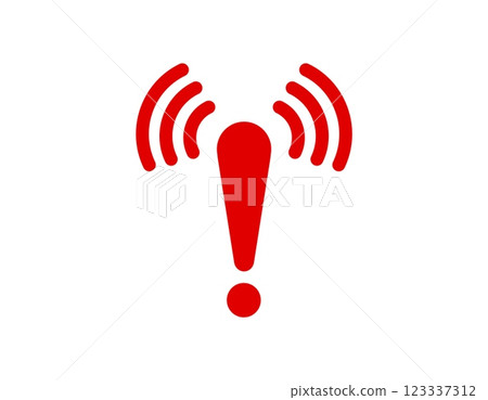 Red alert icon with exclamation mark and signal waves 123337312