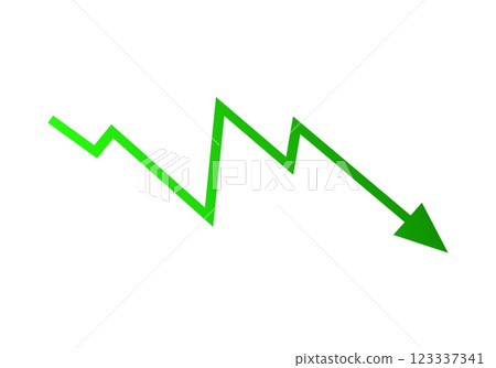 Green arrow decline graph showing downward trend Green arrow decline graph showing downward trend 123337341