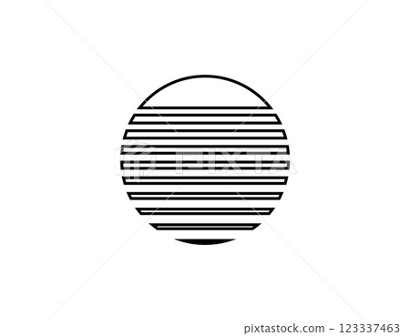 Retro sun circle with geometric lines in eighties style Retro sun circle with geometric lines in eighties style 123337463