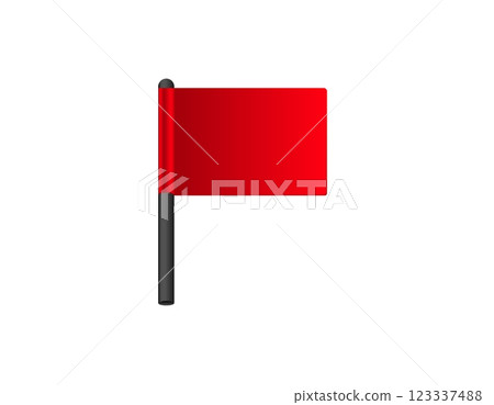 Bright red flag on black pole - warning sign symbol 123337488