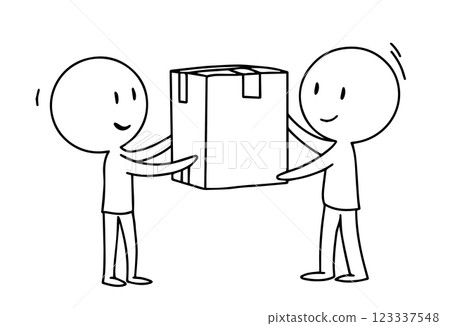 delivery and moving. the stick man hands the box. vector illustration in doodle style. delivery and moving. the stick man hands the box. vector illustration in doodle style. 123337548