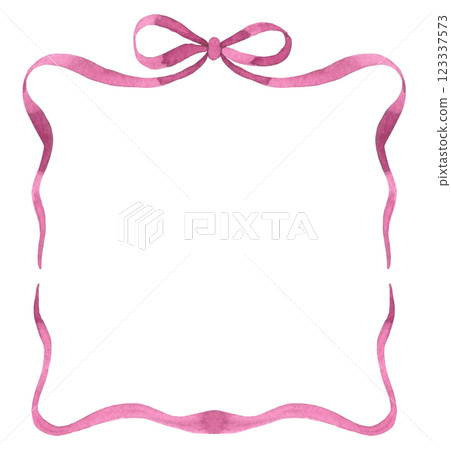 frame made of pink ribbon with a bow. watercolor illustration 123337573