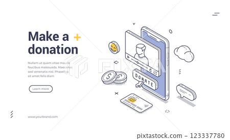 Donate online with this isometric web banner template for charitable initiatives Donate online with this isometric web banner template for charitable initiatives 123337780