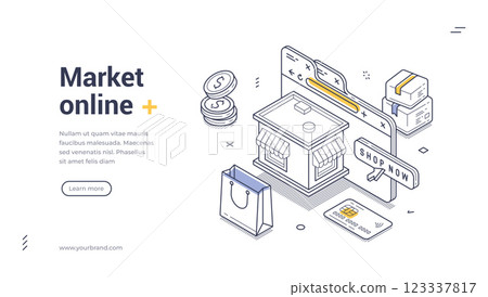 Creative isometric web banner template for online market promotion Creative isometric web banner template for online market promotion 123337817