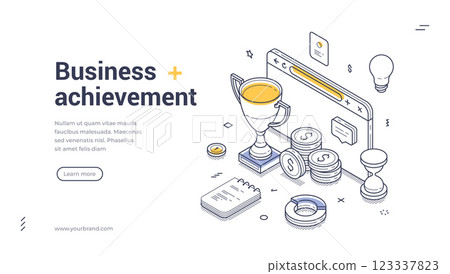 Creative isometric web banner template for business achievement promotion 123337823