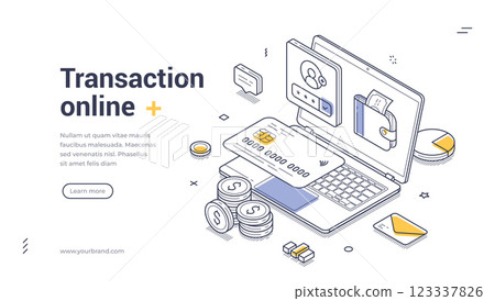 Creative isometric web banner template for online transaction promotion Creative isometric web banner template for online transaction promotion 123337826