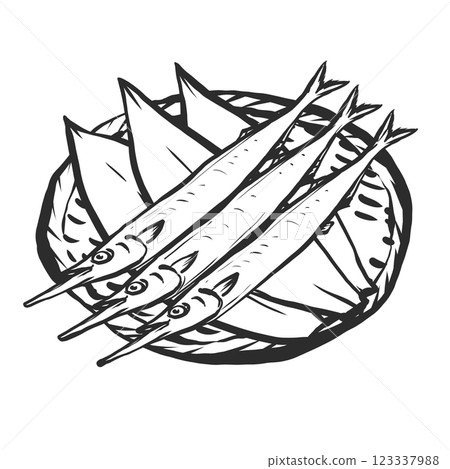 Hand-drawn brush-style illustration of halfbeak 123337988