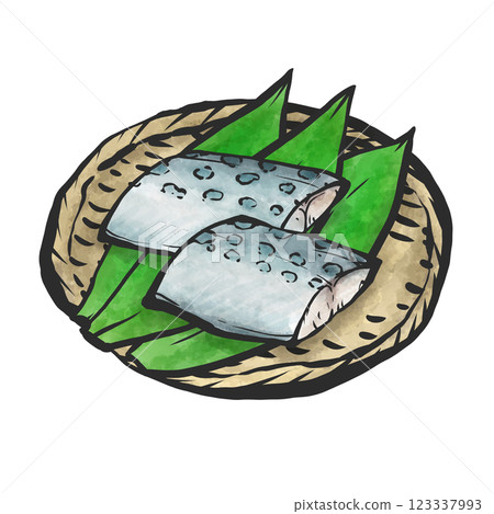Hand-drawn brush-style illustration of Spanish mackerel 123337993