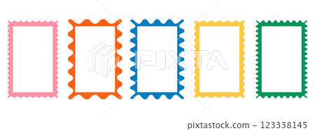 Wave scalloped edge borders set. Trendy curved silhouette frame box. 123338145