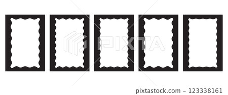 Rectangle frames with wavy edges set. Squiggle photo borders with zig zag edges. Modern graphic template. Rectangle frames with wavy edges set. Squiggle photo borders with zig zag edges. Modern graphic template. 123338161
