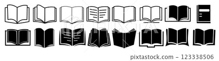 Open book icons set. Black logo isolated on white background vector illustration. Open book icons set. Black logo isolated on white background vector illustration. 123338506