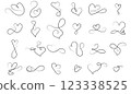 Love hearts flourish vector icons set, hand drawn line sketch. 123338525