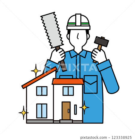 Male worker doing construction and renovation of house 123338925