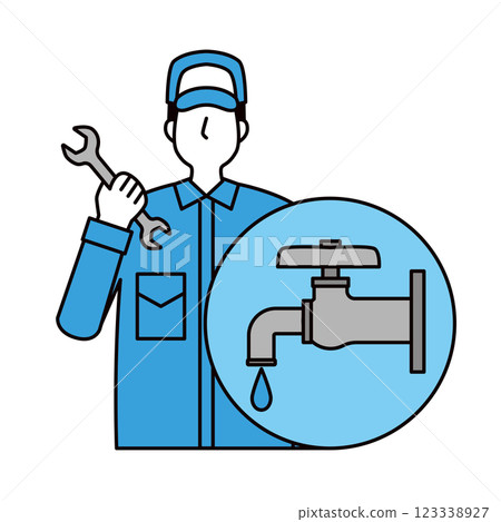 男工人應對供水問題 男工人應對供水問題 123338927