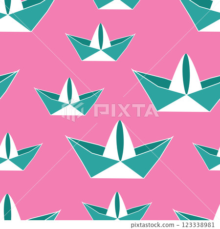 Seamless pattern origami paper boat 123338981