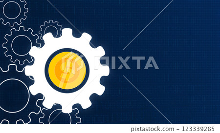 2D Coin Rotation 360 Degree in Gear Working Efficiency Background 123339285