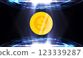 2D Coin Rotation 360 Degree in Tunnel Hologram Digital Technology Futuristic Hud Background 123339287