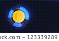 2D Coin Rotation in Abstract Futuristic Digital Technology Hud Equalizers Background 123339289