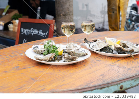 fresh oysters on farmer market fresh oysters on farmer market 123339488