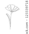 Minimalistic abstract flower in one-line art style. Black line sketch on a white background. 123339718