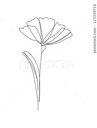 Minimalistic abstract flower in one-line art style. Black line sketch on a white background. Minimalistic abstract flower in one-line art style. Black line sketch on a white background. 123339718