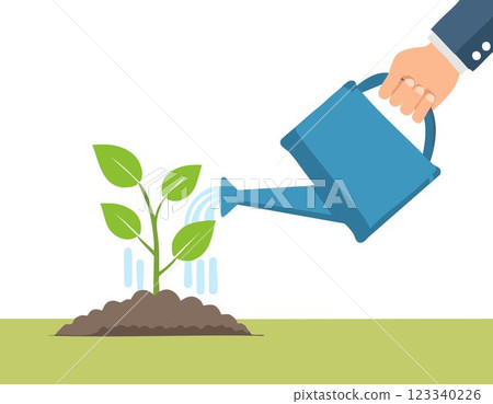 Seedling concept, Watering young plant white background Seedling concept, Watering young plant white background 123340226