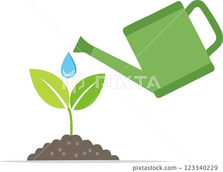Seedling concept, Watering young plant white background Seedling concept, Watering young plant white background 123340229