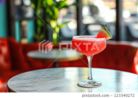 watermelon cocktail on elegant white marble table in pub watermelon cocktail on elegant white marble table in pub 123340272