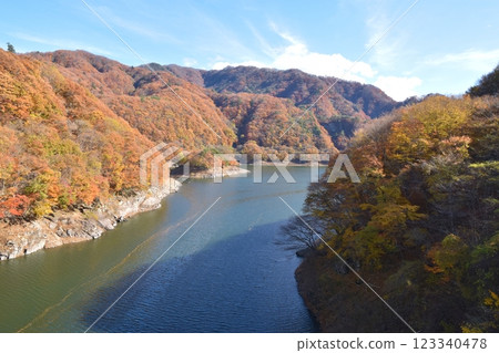 栃木縣石澤湖的秋葉很美 123340478