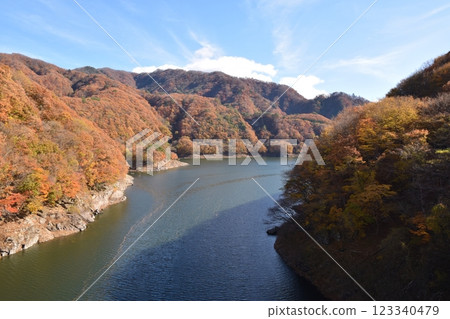 栃木縣石澤湖的秋葉很美 123340479