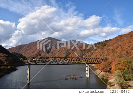 栃木縣石澤湖的秋葉很美 123340482