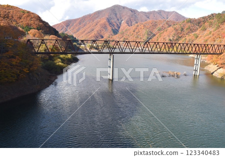 栃木縣石澤湖的秋葉很美 123340483