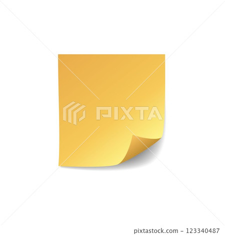 Yellow paper sticker note vector icon, realistic stick note curled corner, shadow, adhesive sheet reminder square blank Yellow paper sticker note vector icon, realistic stick note curled corner, shadow, adhesive sheet reminder square blank 123340487